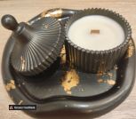 Поднос гипсовый и аромасвеча в гипсовом кашпо  